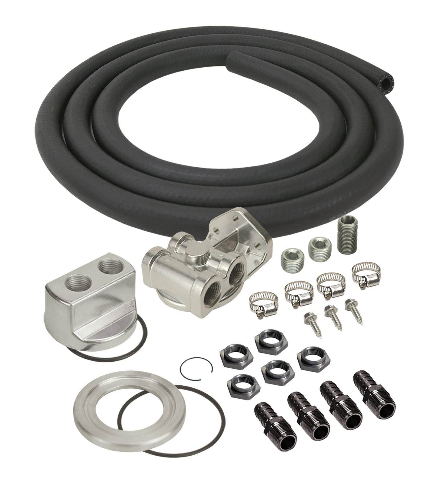 Single Mount Univ Oil Fltr Reloc Kit 1/2" NPT Side Ports 3/4"-16 Filter Thread