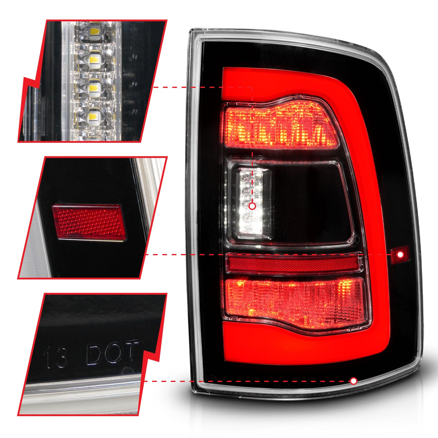 ANZO USA - RAM 1500 09-18 2500/3500 10-18 LED TAIL LIGHTS BLACK CLEAR LENS W/ SQTL SIGNAL - 311469