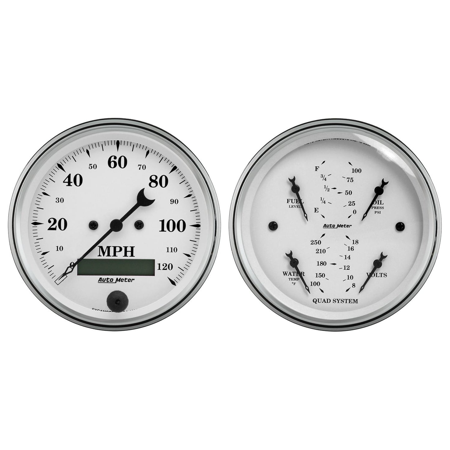 AutoMeter 2 Pc. Gauge Kit 3-3/8 in. Quad & Speedometer 240-33 Ω Old Tyme White - ATM-1600
