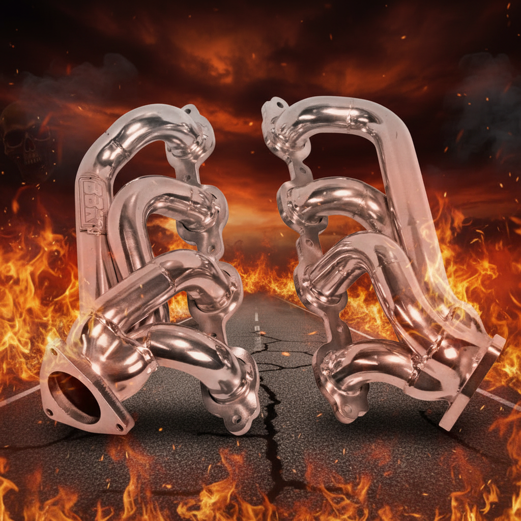 Metal exhaust pipes on a fiery background