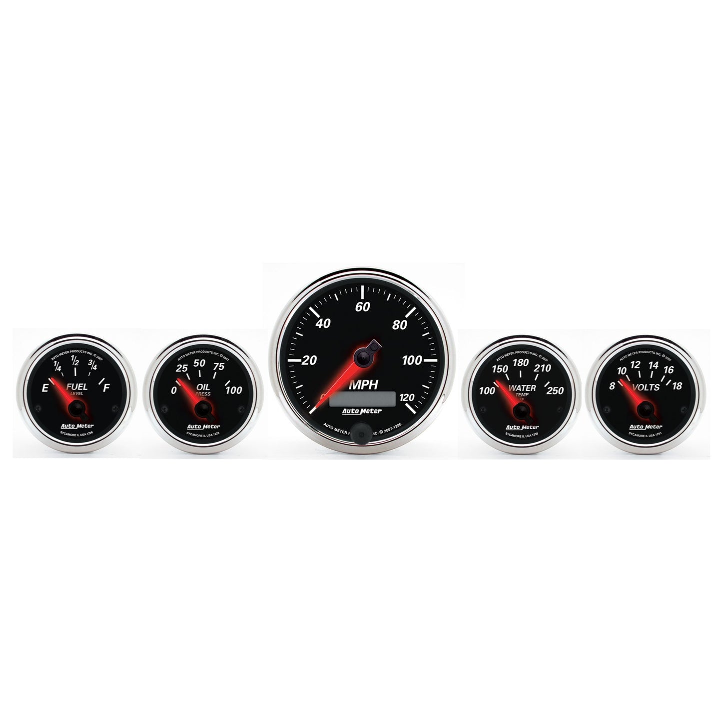 5 PC. GAUGE KIT 3-3/8 In. & 2-1/16 In. ELEC. SPEEDOMETER DESIGNER BLACK II