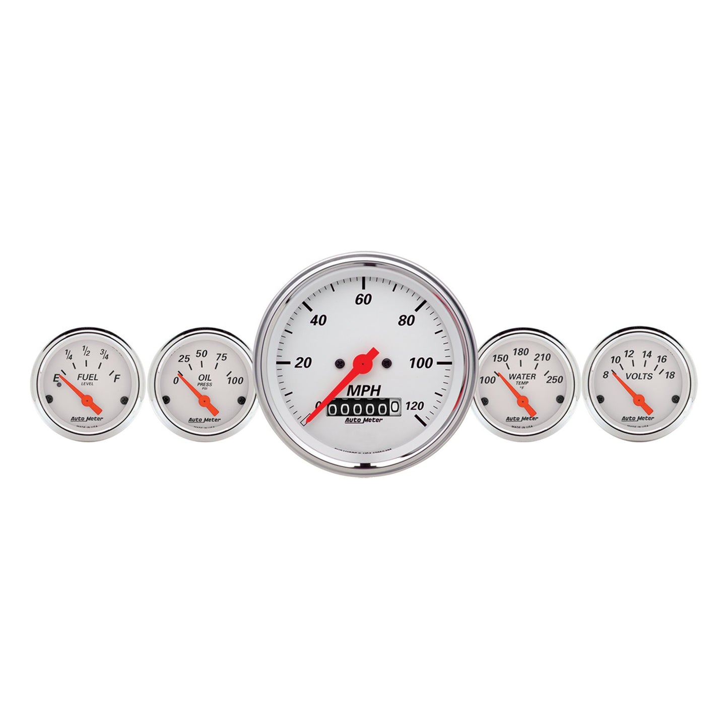 5 PC. GAUGE KIT 3-3/8 In. & 2-1/16 In. ELEC. SPEEDOMETER ARCTIC WHITE