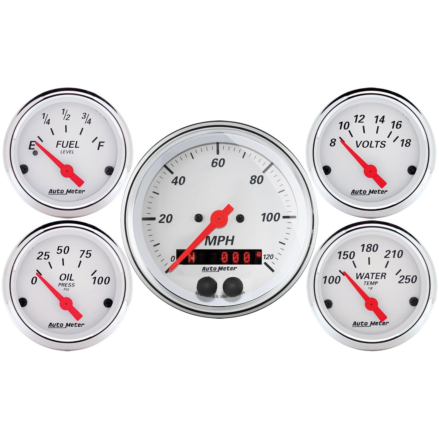 5 PC. GAUGE KIT 3-3/8 In. & 2-1/16 In. GPS SPEEDOMETER ARCTIC WHITE