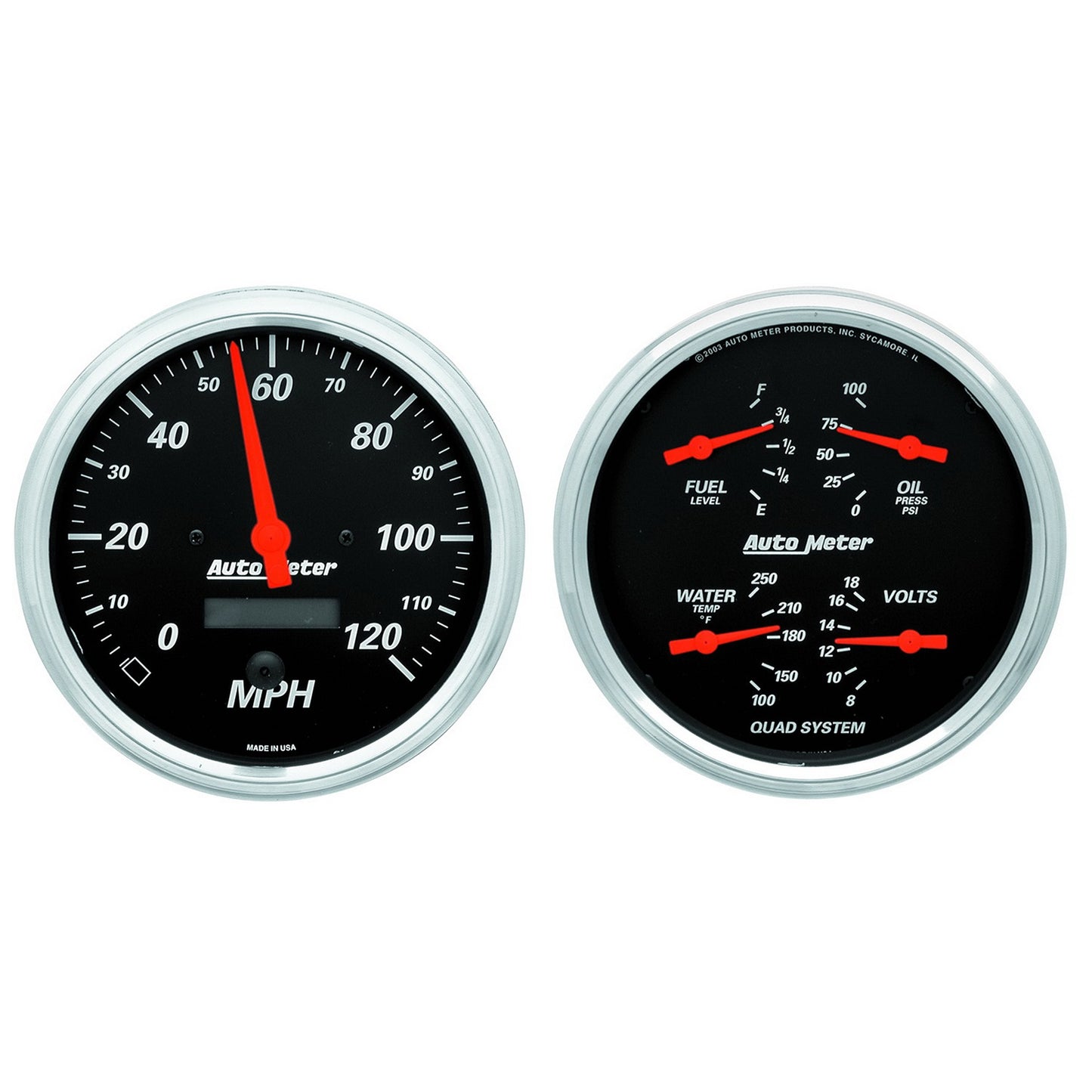 AutoMeter 2 Pc. Gauge Kit 5 in. Quad & Speedometer 240-33 Ω Designer Black - ATM-1403