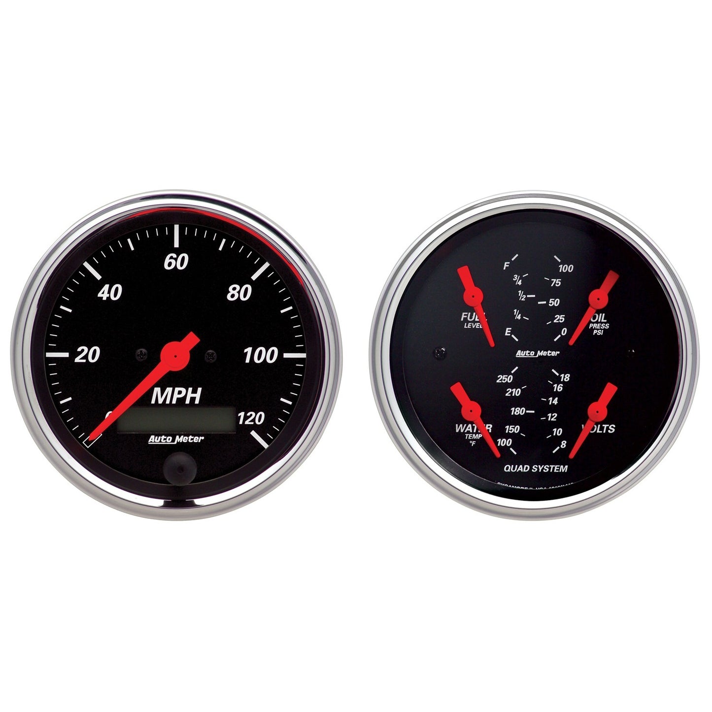 AutoMeter 2 PC. Gauge Kit 3-3/8 in. Quad & Speedo, Electric, 240-33 Ω, Designer Black - ATM-1408