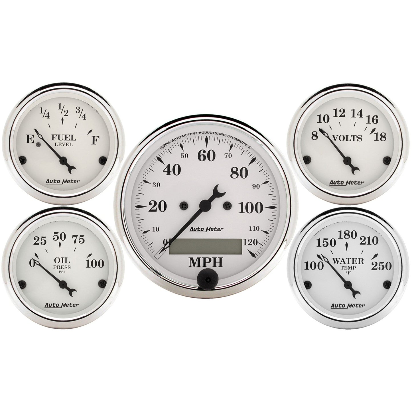 5 PC. GAUGE KIT 3-1/8 In. & 2-1/16 In. ELEC. SPEEDOMETER OLD TYME WHITE