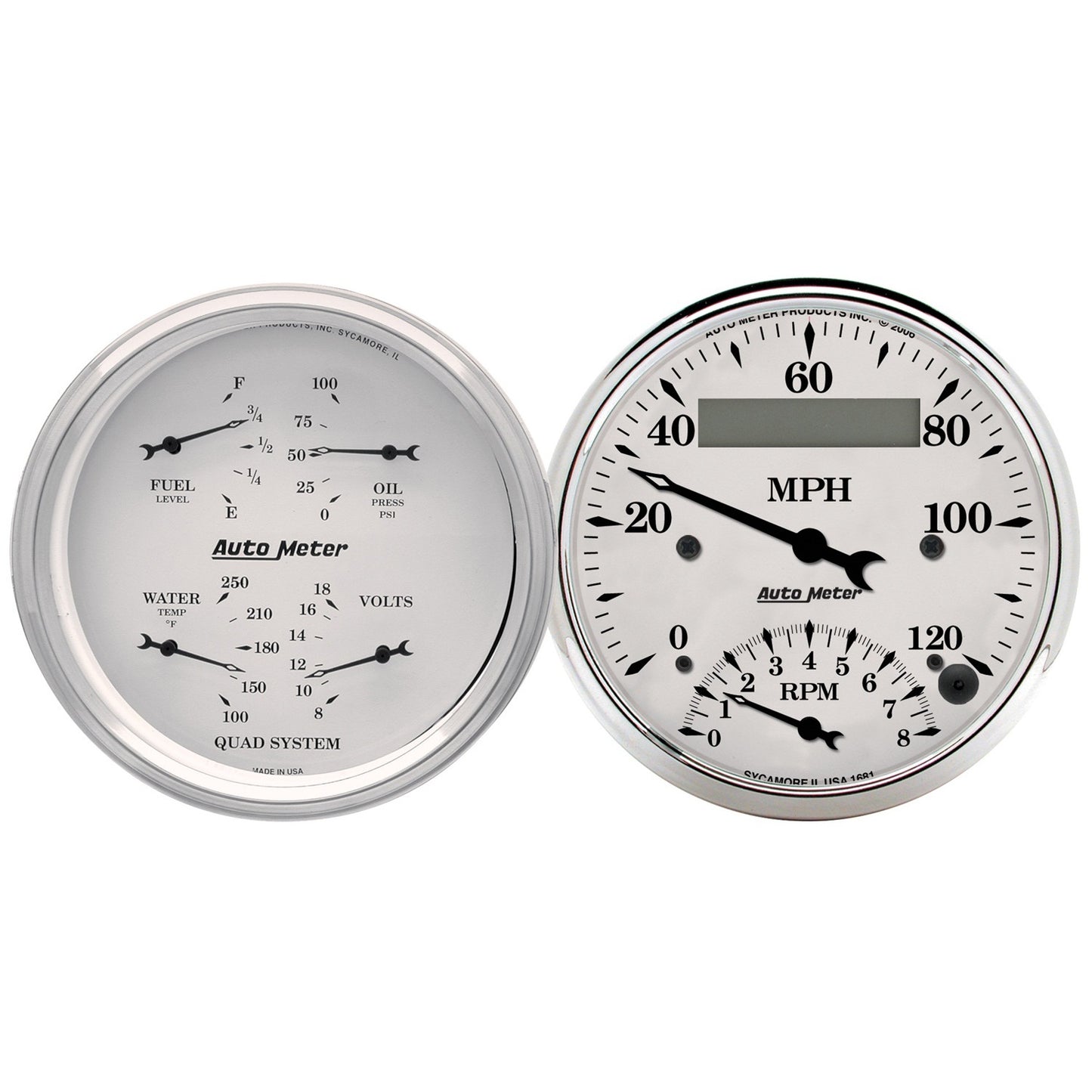 AutoMeter 2 Pc. Gauge Kit 3-3/8 in. Quad & Tach/Speedo 240-33 O Old Tyme White - ATM-1620