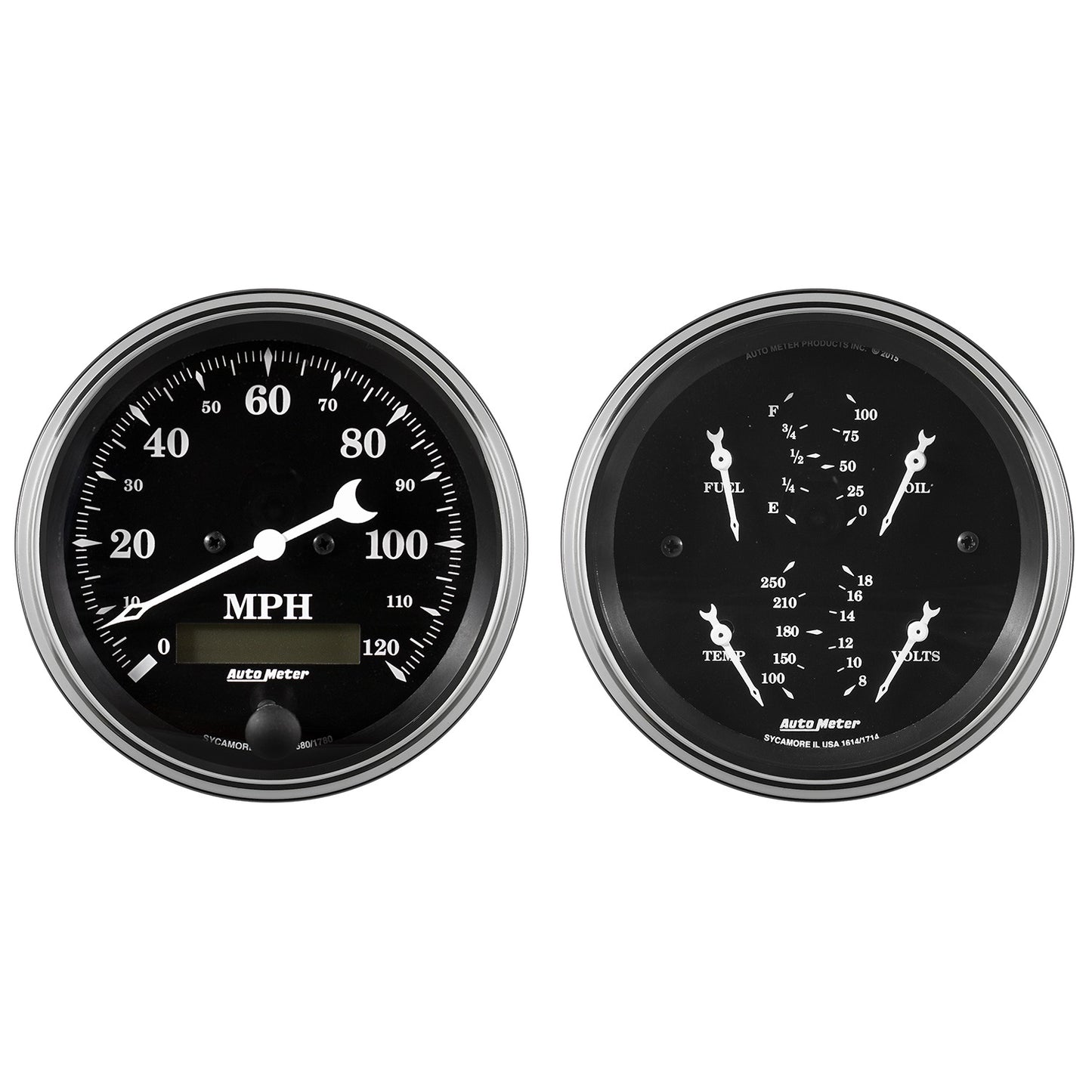 AutoMeter 2 Pc. Gauge Kit 3-3/8 in. Quad & Speedometer 240-33 Ω Old Tyme Black - ATM-1700