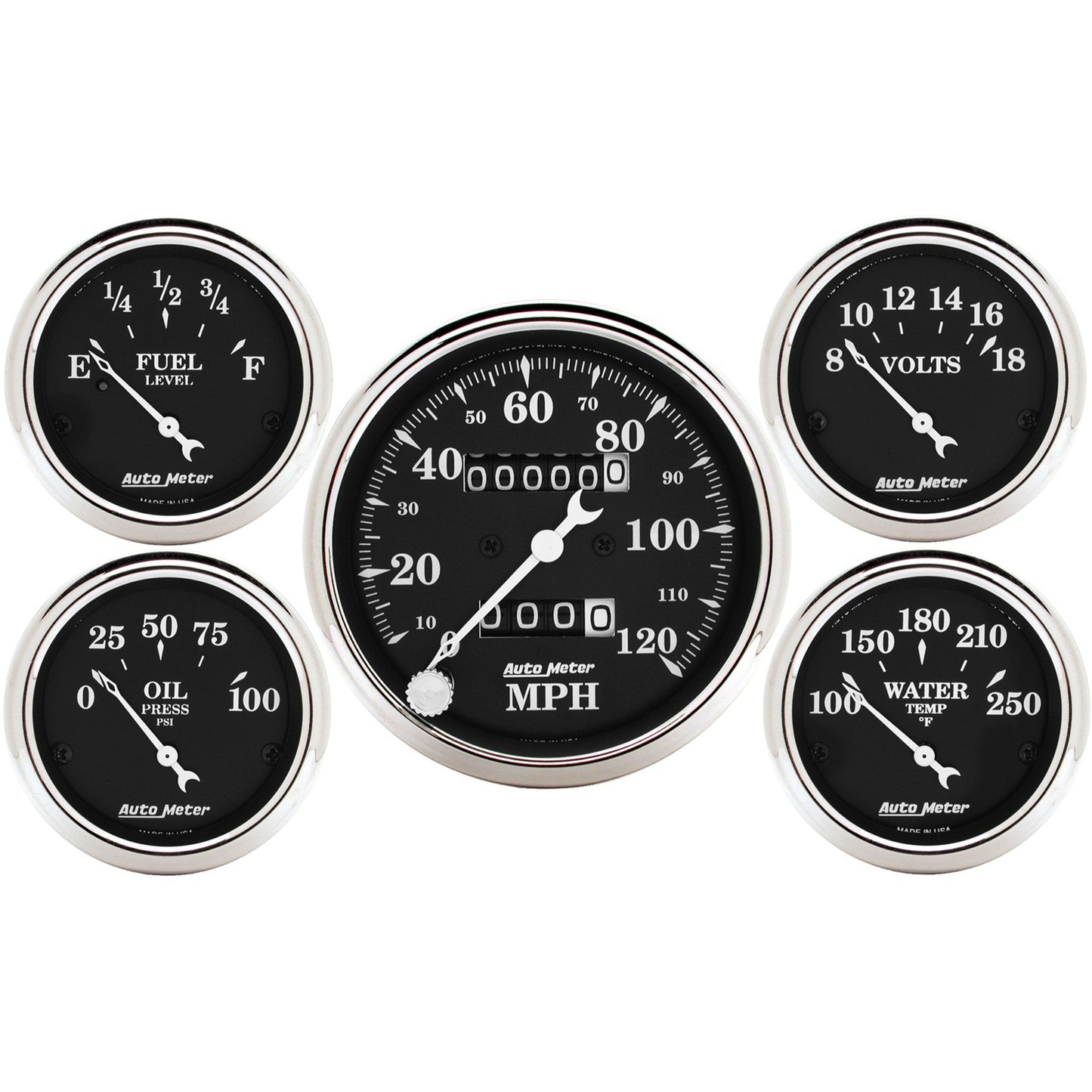 5 PC. GAUGE KIT 3-1/8 In. & 2-1/16 In. MECH. SPEEDOMETER OLD TYME BLACK