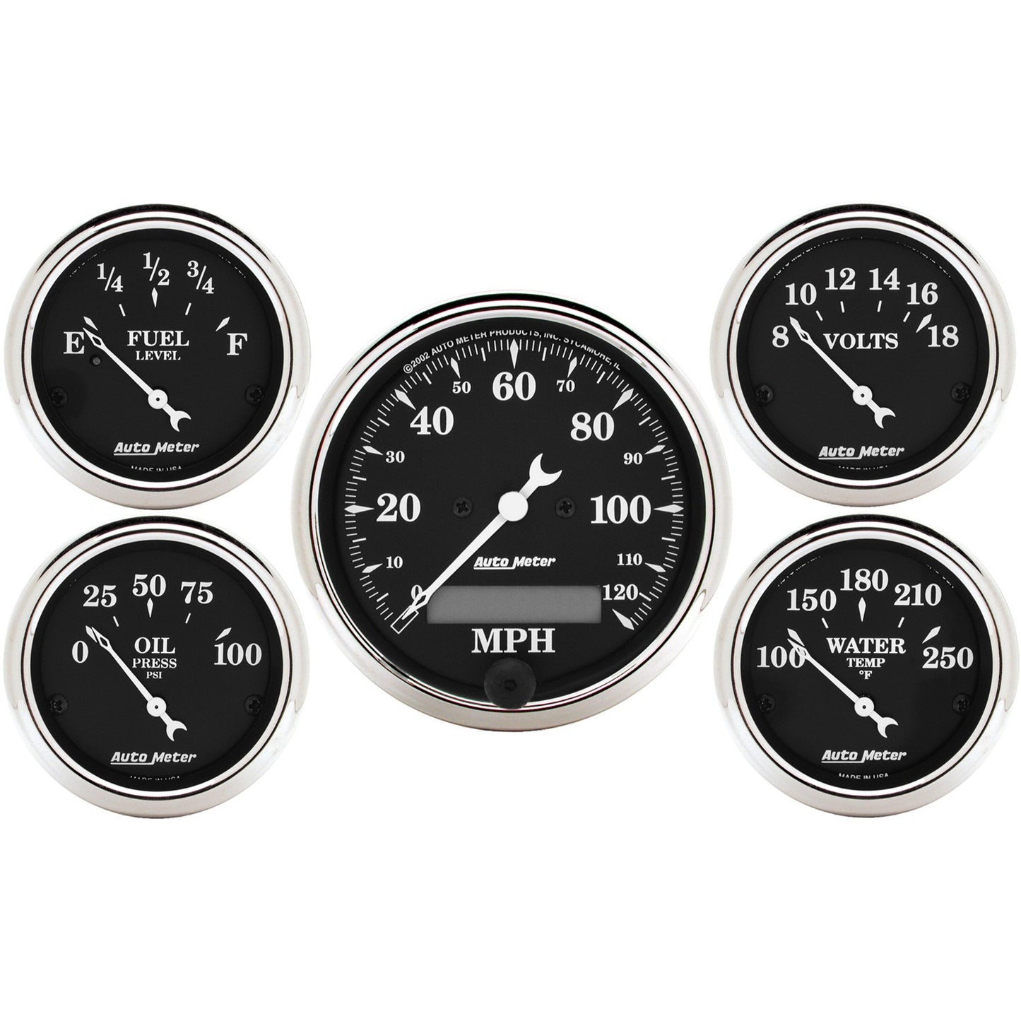 5 PC. GAUGE KIT 3-1/8 In. & 2-1/16 In. ELEC. SPEEDOMETER OLD TYME BLACK