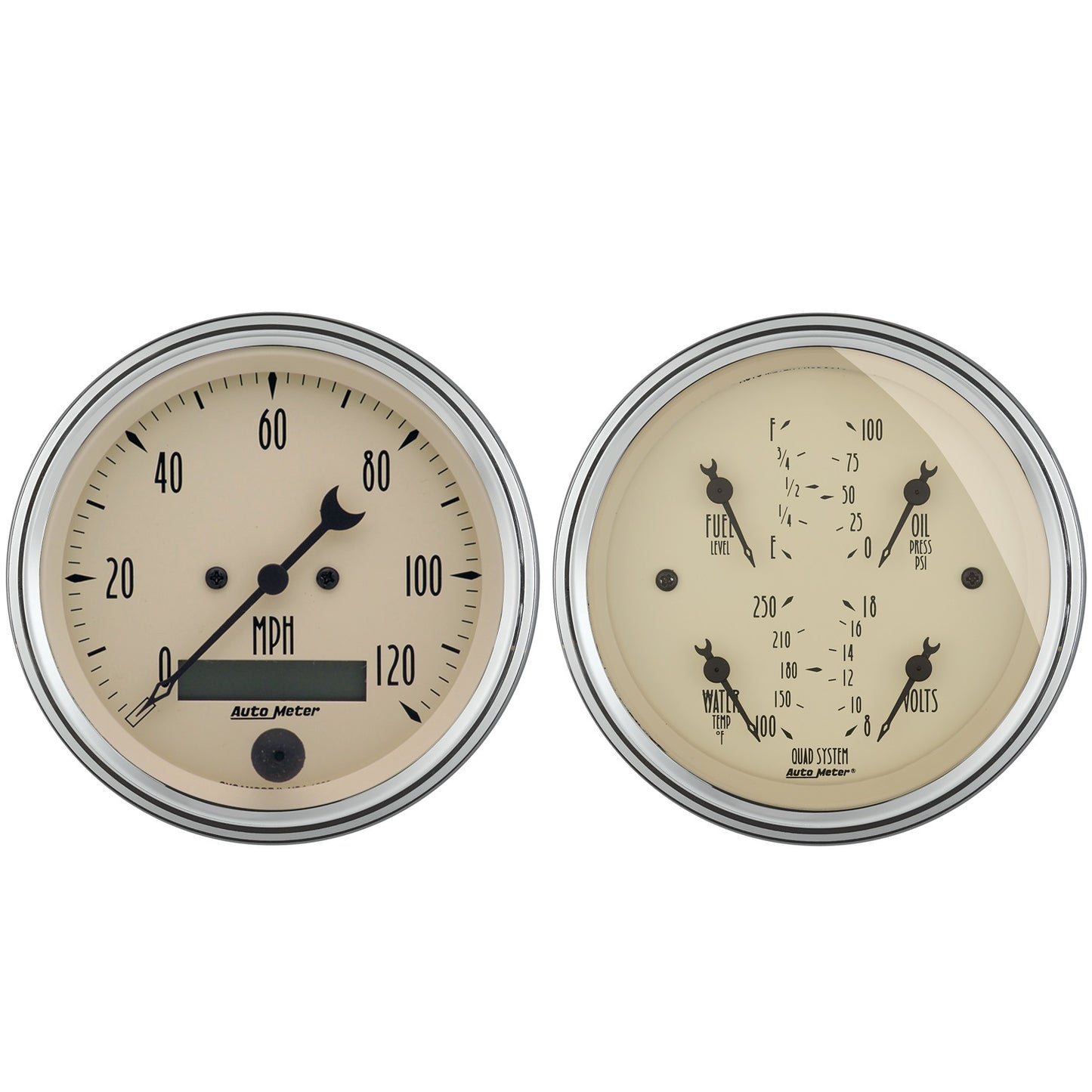 AutoMeter 2 PC. Gauge Kit, 3-3/8 in. Quad & Speedo, Electric, 240-33 Ω, Antique Beige - ATM-1800