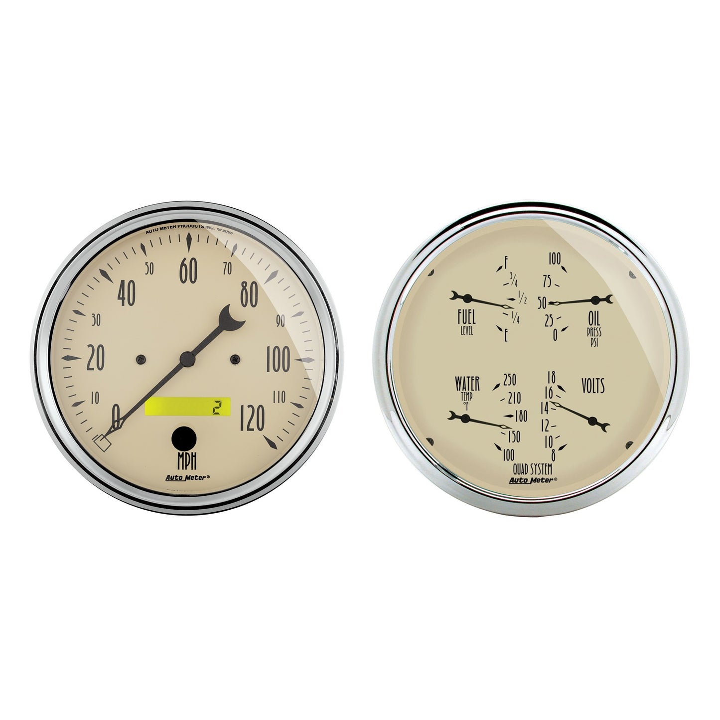 AutoMeter 2 Pc. Gauge Kit 5 in. Quad & Speedometer 240-33 Ω Antique Beige - ATM-1803
