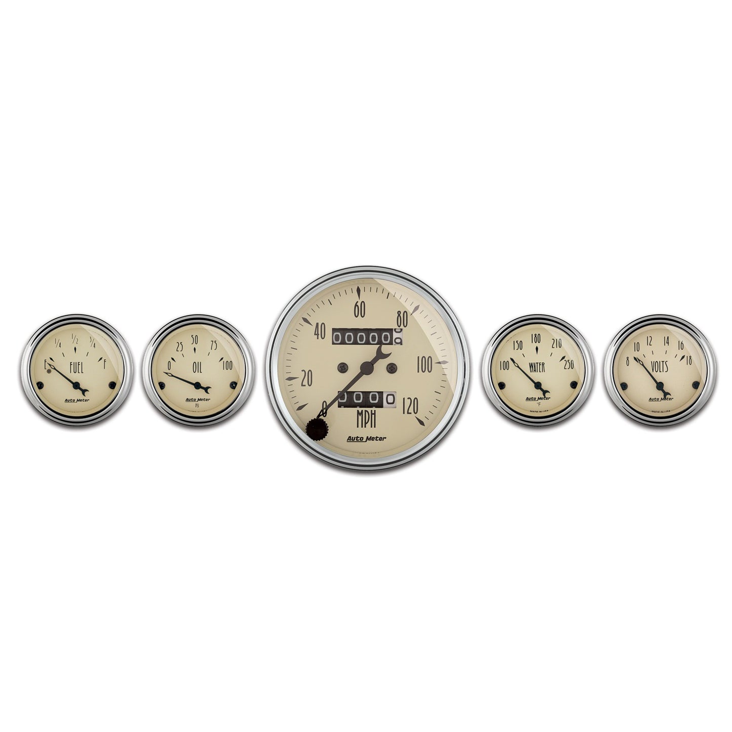 5 PC. GAUGE KIT 3-1/8 In. & 2-1/16 In. MECH. SPEEDOMETER ANTIQUE BEIGE