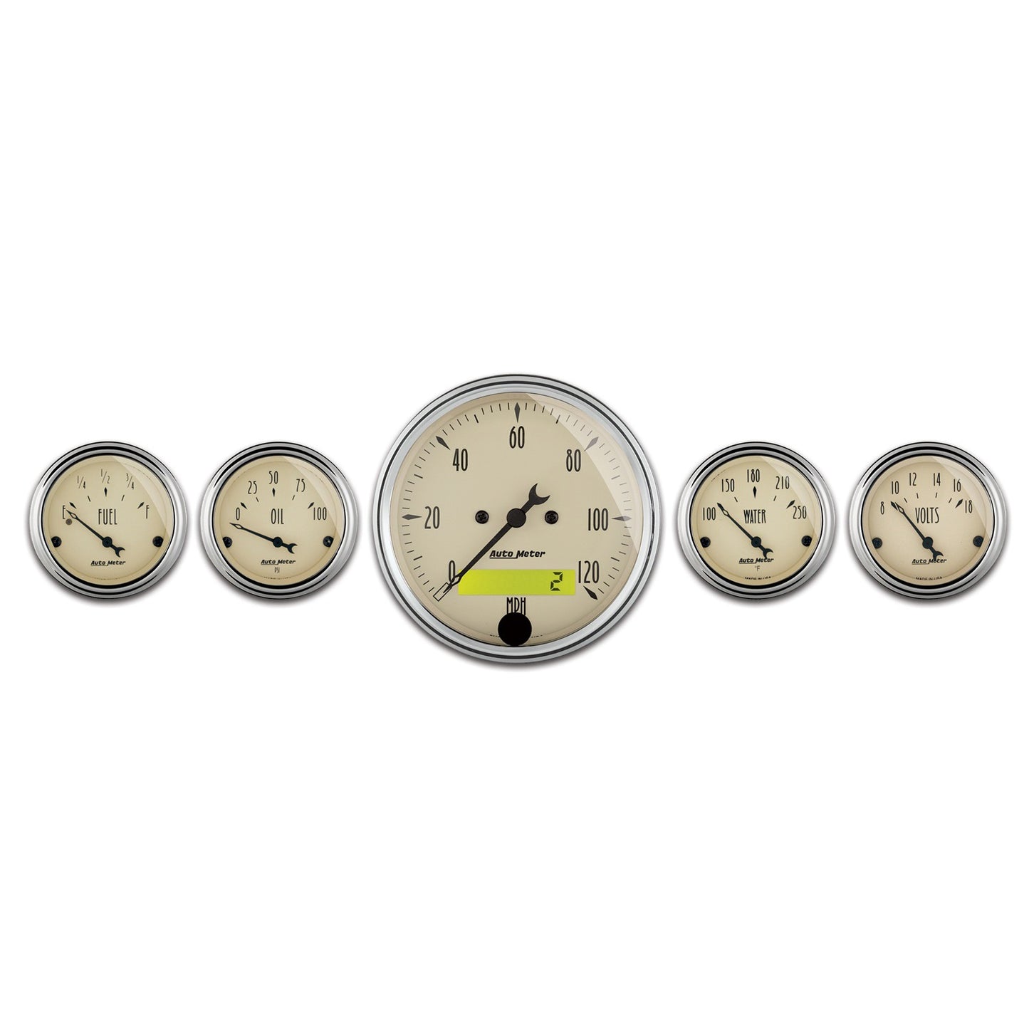 5 PC. GAUGE KIT 3-1/8 In. & 2-1/16 In. ELEC. SPEEDOMETER ANTIQUE BEIGE
