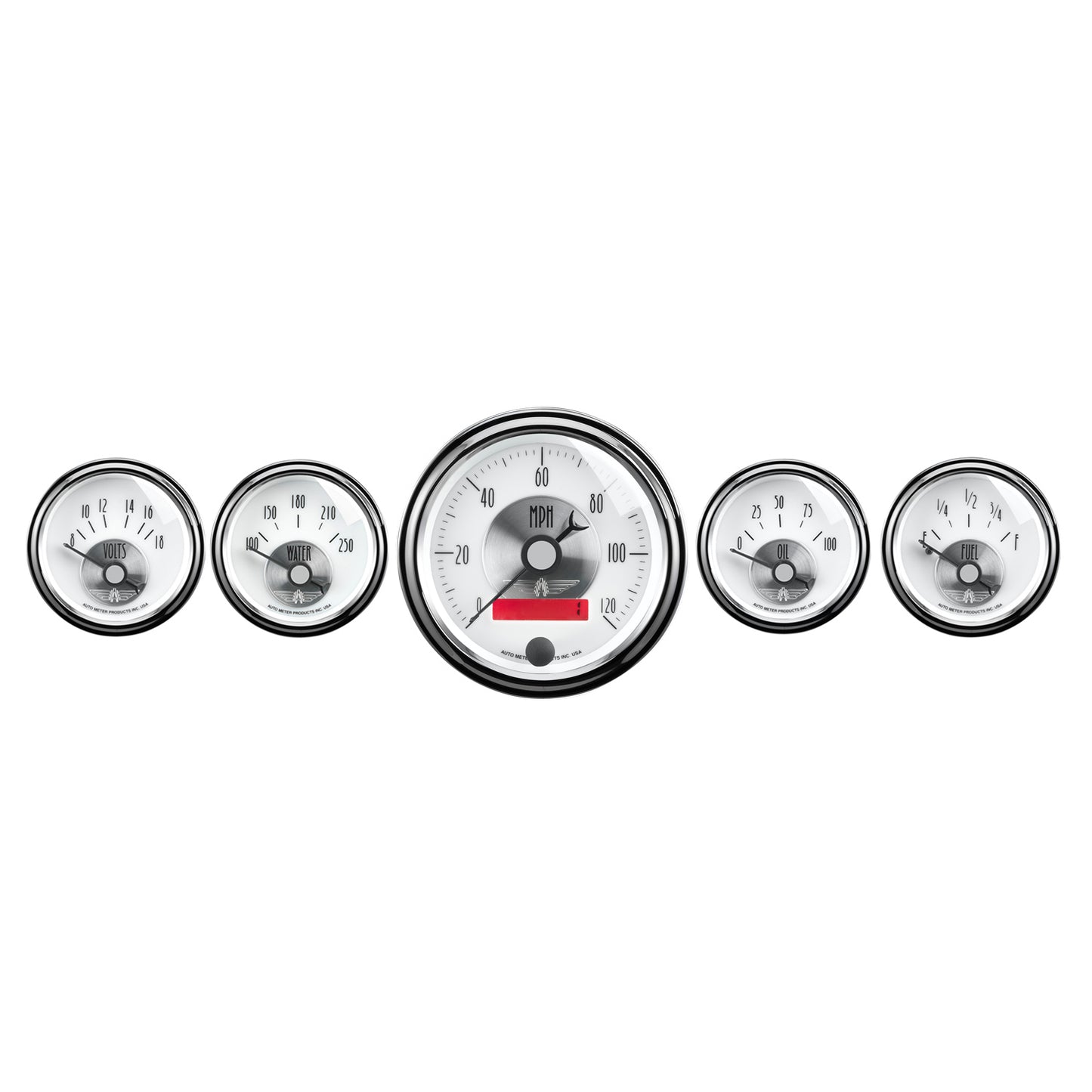 5 PC. GAUGE KIT 3-3/8 In. & 2-1/16 In. ELEC. SPEEDO W/ LCD ODO PRESTIGE PEARL