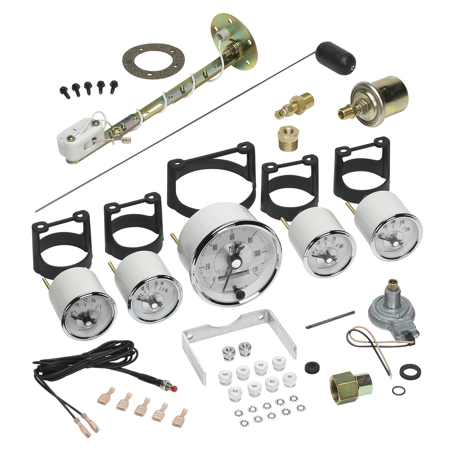 5 PC. GAUGE KIT 3-3/8 In. & 2-1/16 In. ELEC. SPEEDO W/ LCD ODO PRESTIGE PEARL