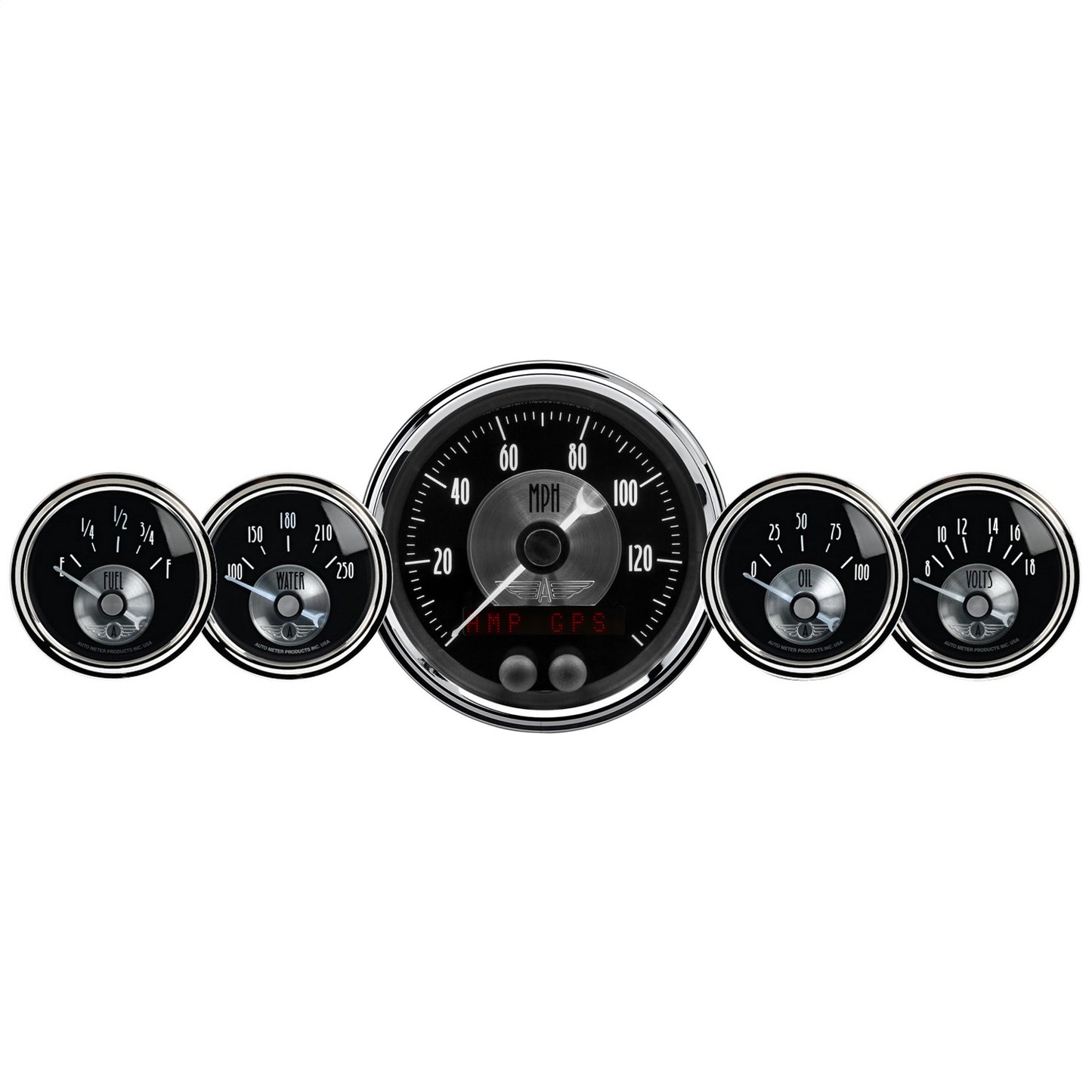 5 PC. GAUGE KIT 3-3/8 In. & 2-1/16 In. GPS SPEEDO W/LCD ODO PRESTIGE BLACK DIAMOND