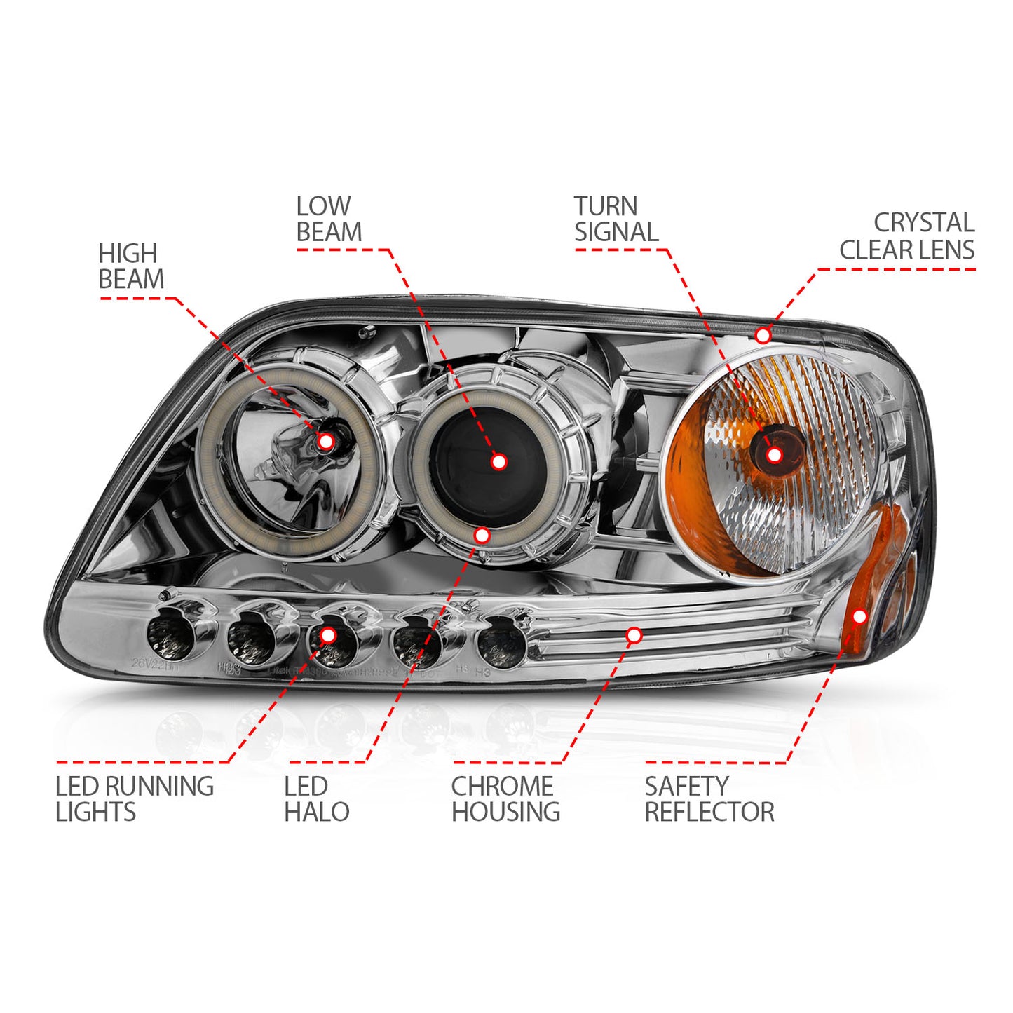 ANZO USA - Projector Headlight Set W/Halo - 111054