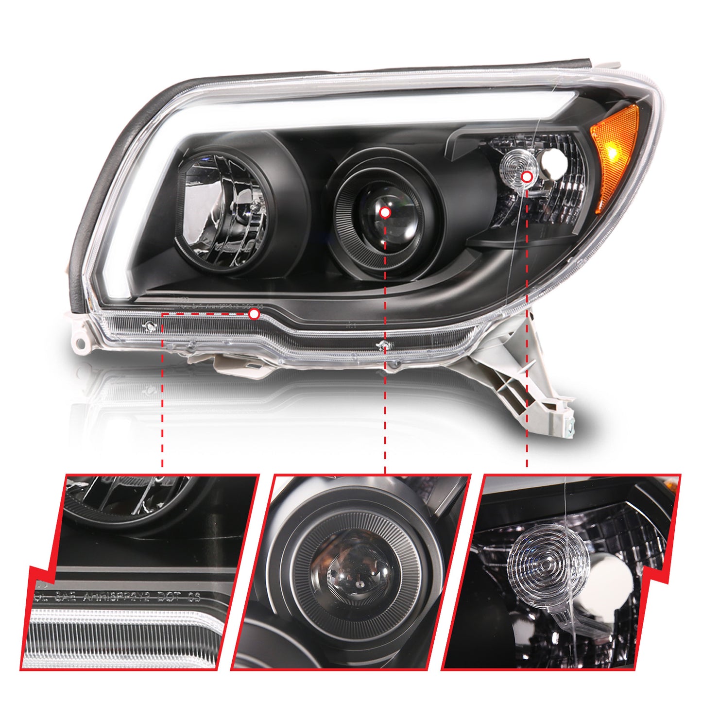 ANZO USA - LED Bar Projector Black Headlight - 111616