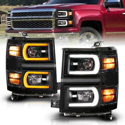 ANZO USA - Black Housing Dual Switchback+Sequential LED Tube Square Projector Headlights - 111617