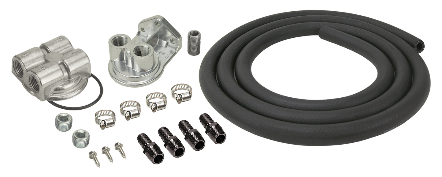 Single Mount Univ Oil Filter Reloc Kit 1/2" NPT Ports Up 3/4"-16 Filter Thread