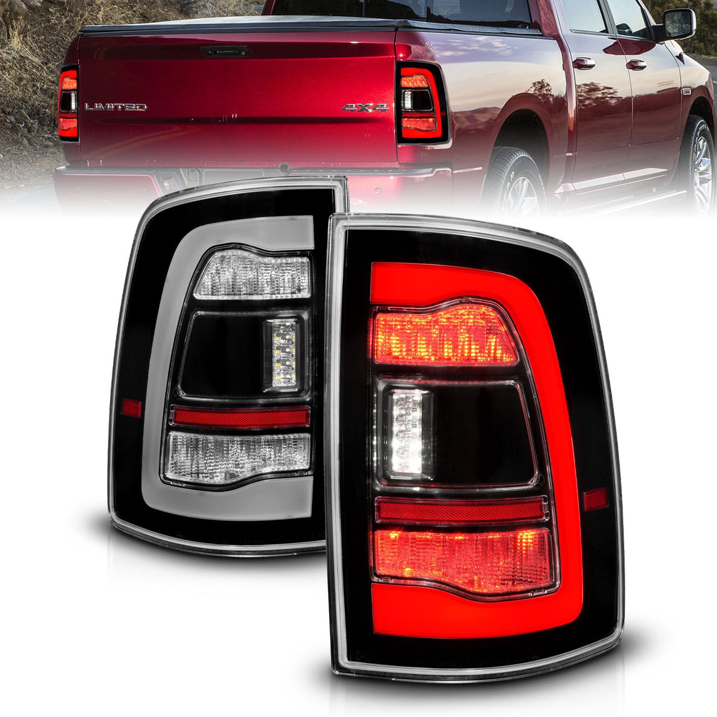 ANZO USA - RAM 1500 09-18  2500/3500 10-18 LED TAIL LIGHTS BLACK CLEAR LENS W/ SQTL SIGNAL - 311469