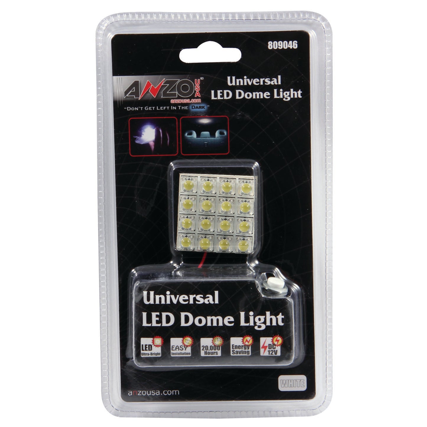 ANZO Universal LED Dome Light packaging on a white background
