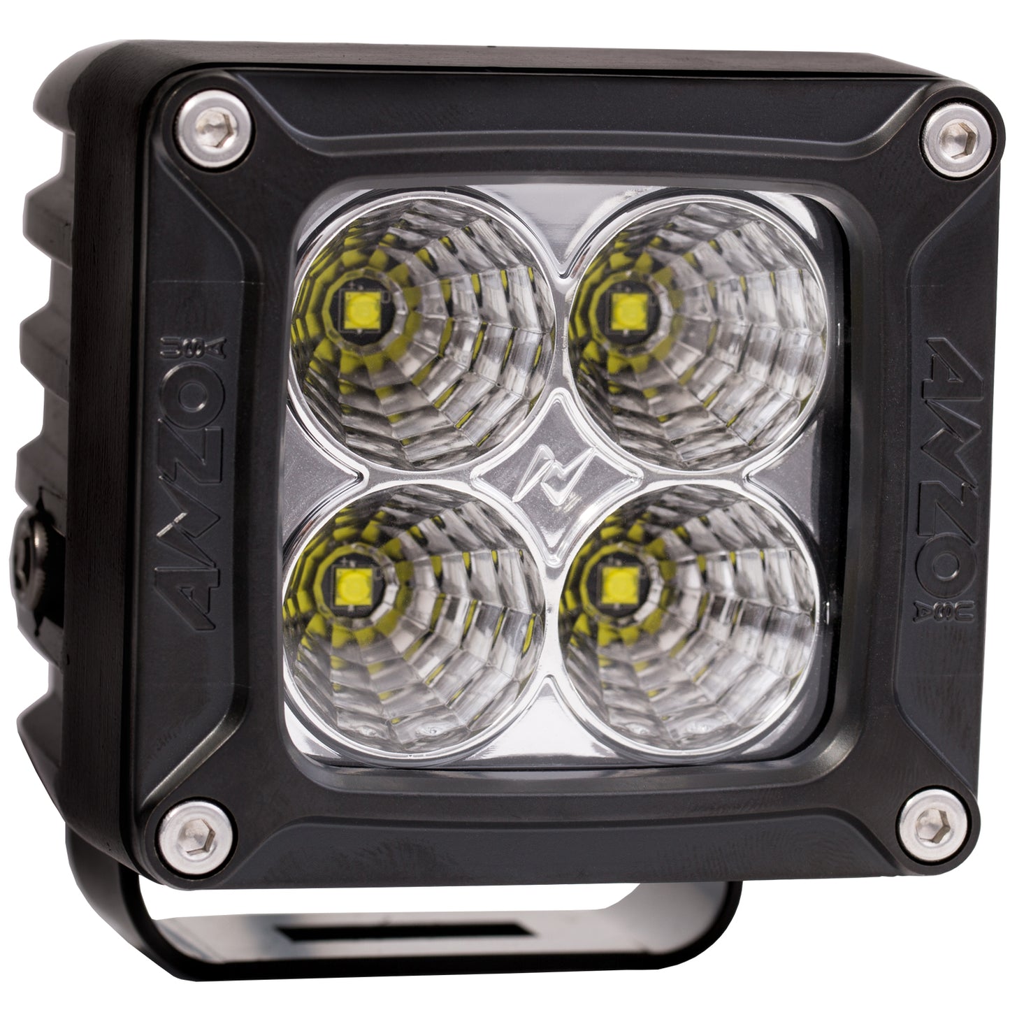 Cube-shaped LED light with four circular lenses and 'AXO' branding on a white background