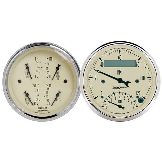 AutoMeter 2 Pc. Gauge Kit 3-3/8 in. Quad & Tach/Speedo 240-33 Ω Antique Beige - ATM-1820