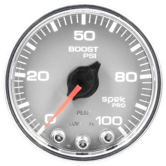 AutoMeter 2-1/16 in. Boost Gauge 0-100 PSI Spek-Pro Silver/Chrome - ATM-P30521