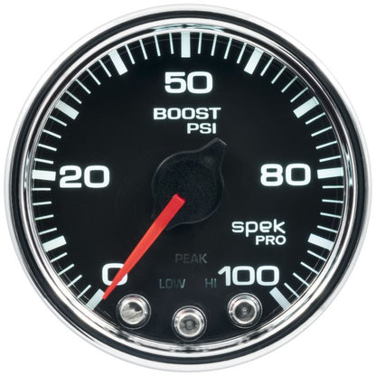 AutoMeter 2-1/16 In. Boost Gauge 0-100 PSI Spek-Pro Black/Chrome, Clear Lens - ATM-P30531