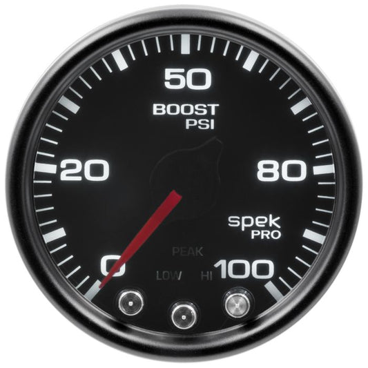AutoMeter 2-1/16 in. Boost Gauge, 0-100 PSI, Spek-Pro, Black, Smoked Lens - ATM-P30552