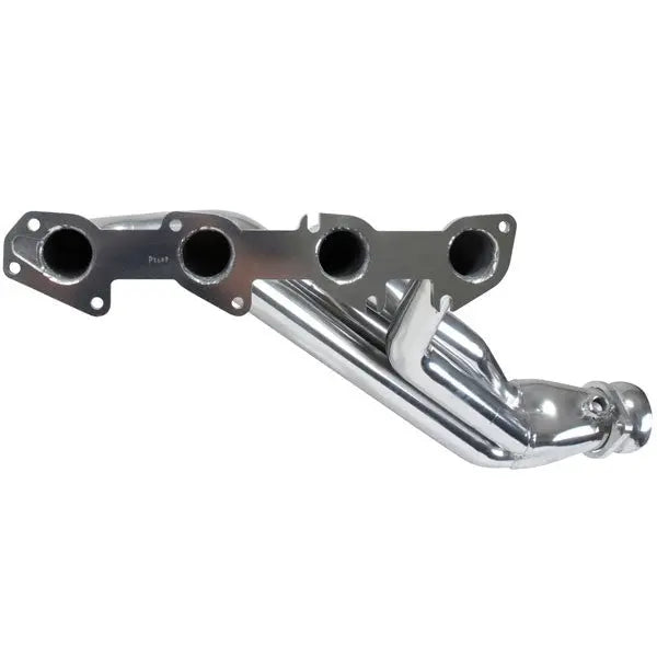 Chrome exhaust manifold on a white background
