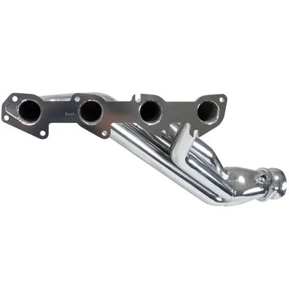 Chrome exhaust manifold on a white background
