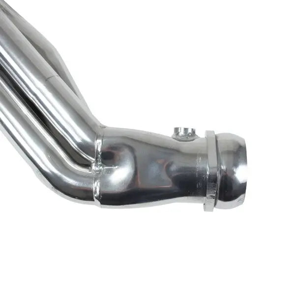 Chrome motorcycle exhaust pipe on a white background