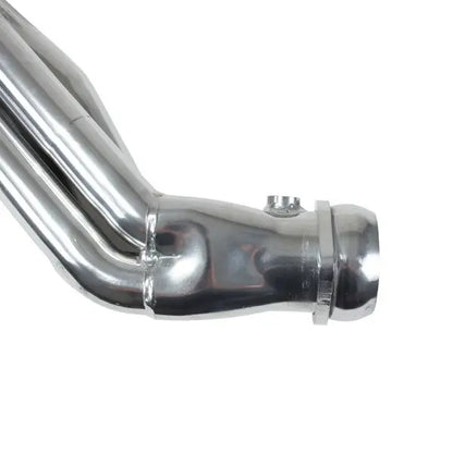 Chrome motorcycle exhaust pipe on a white background