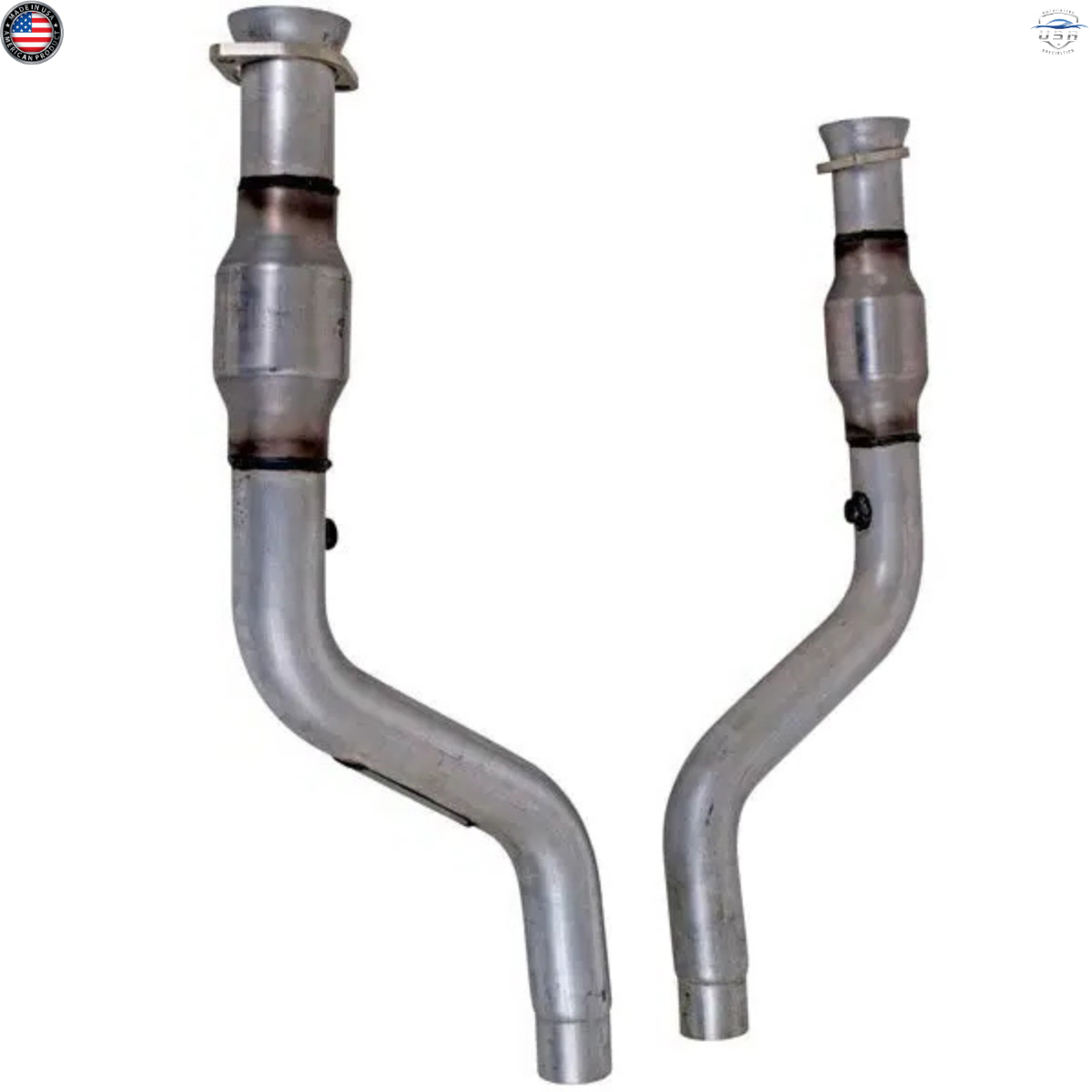 Two metal exhaust pipes on a white background