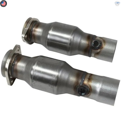 Two metallic exhaust pipes on a white background