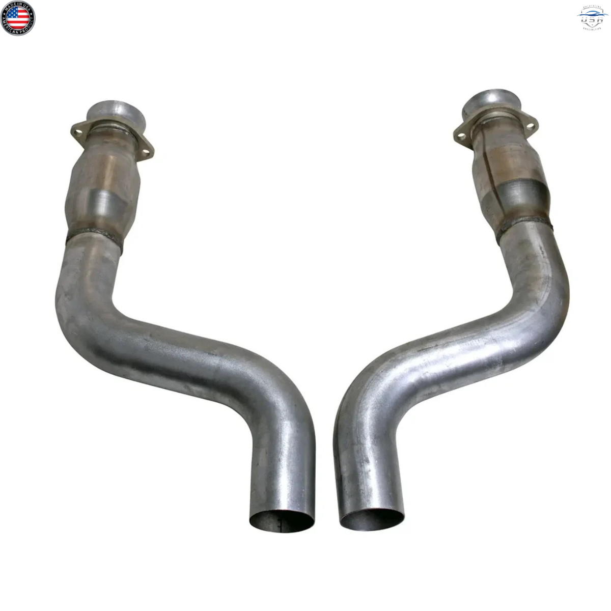 Two metal exhaust pipes on a white background
