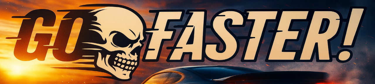 Skull with 'GO FASTER!' text on a fiery background