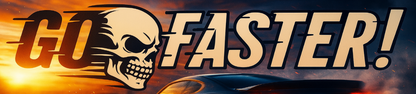 Skull with 'GO FASTER!' text on a fiery background