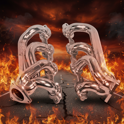 Metal exhaust pipes on a fiery background
