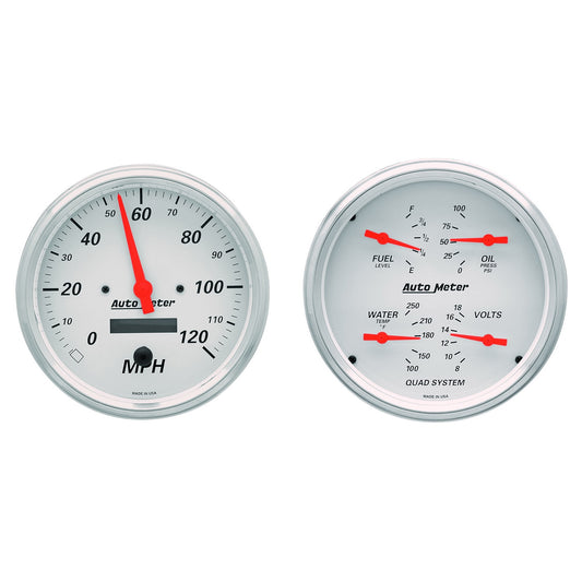 AutoMeter 2 Pc. Gauge Kit 5 in. Quad & Speedometer 240-33 Ω Arctic White - ATM-1303