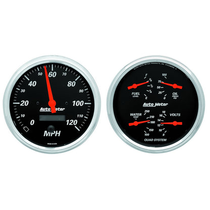 AutoMeter 2 Pc. Gauge Kit 5 in. Quad & Speedometer 240-33 Ω Designer Black - ATM-1403