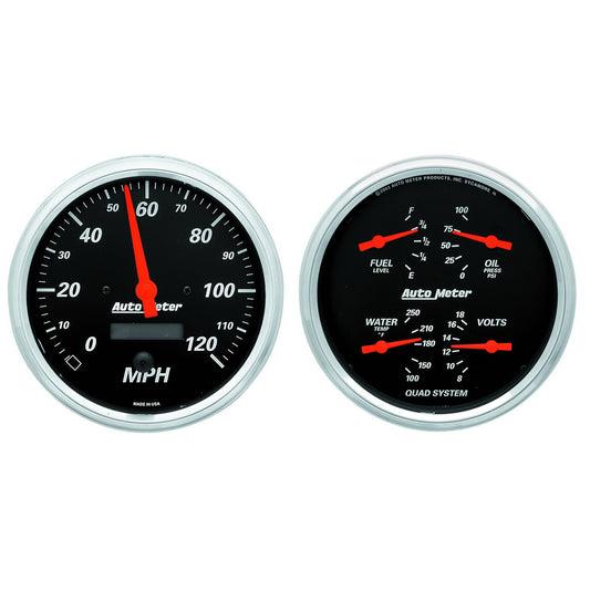 AutoMeter 2 Pc. Gauge Kit 5 in. Quad & Speedometer 240-33 Ω Designer Black - ATM-1403