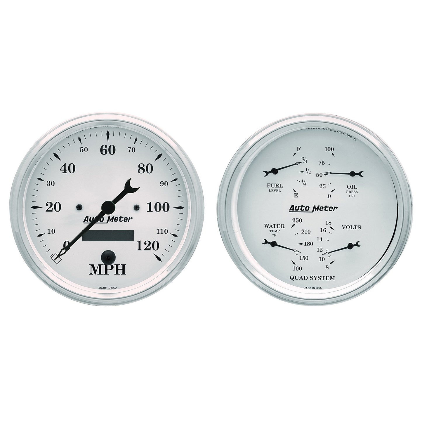 AutoMeter 2 Pc. Gauge Kit 5 in. Quad & Speedometer 240-33 Ω Old Tyme White