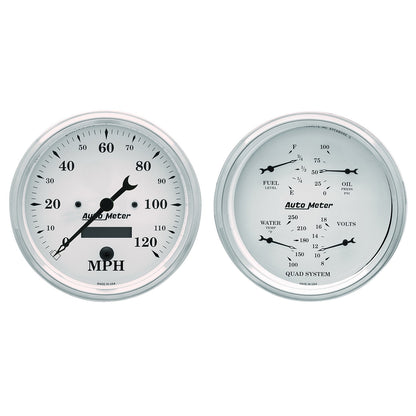 AutoMeter 2 Pc. Gauge Kit 5 in. Quad & Speedometer 240-33 Ω Old Tyme White