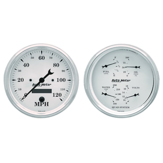 AutoMeter 2 Pc. Gauge Kit 5 in. Quad & Speedometer 240-33 Ω Old Tyme White