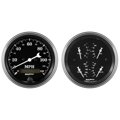 AutoMeter 2 Pc. Gauge Kit 3-3/8 in. Quad & Speedometer 240-33 Ω Old Tyme Black - ATM-1700