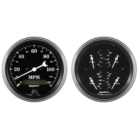 AutoMeter 2 Pc. Gauge Kit 3-3/8 in. Quad & Speedometer 240-33 Ω Old Tyme Black - ATM-1700